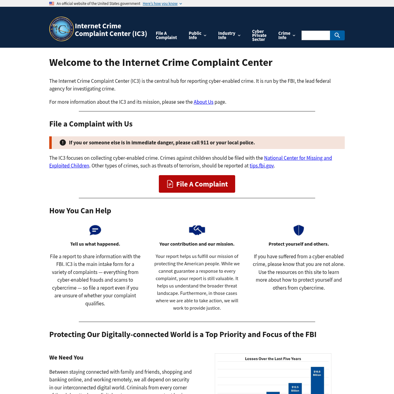 FBI Internet Crime Complaint Center IC3 federal cyber-complaint portal