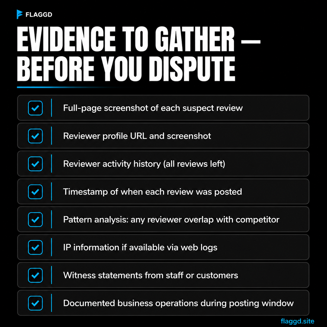 Evidence checklist — what to gather before filing a competitor sabotage dispute