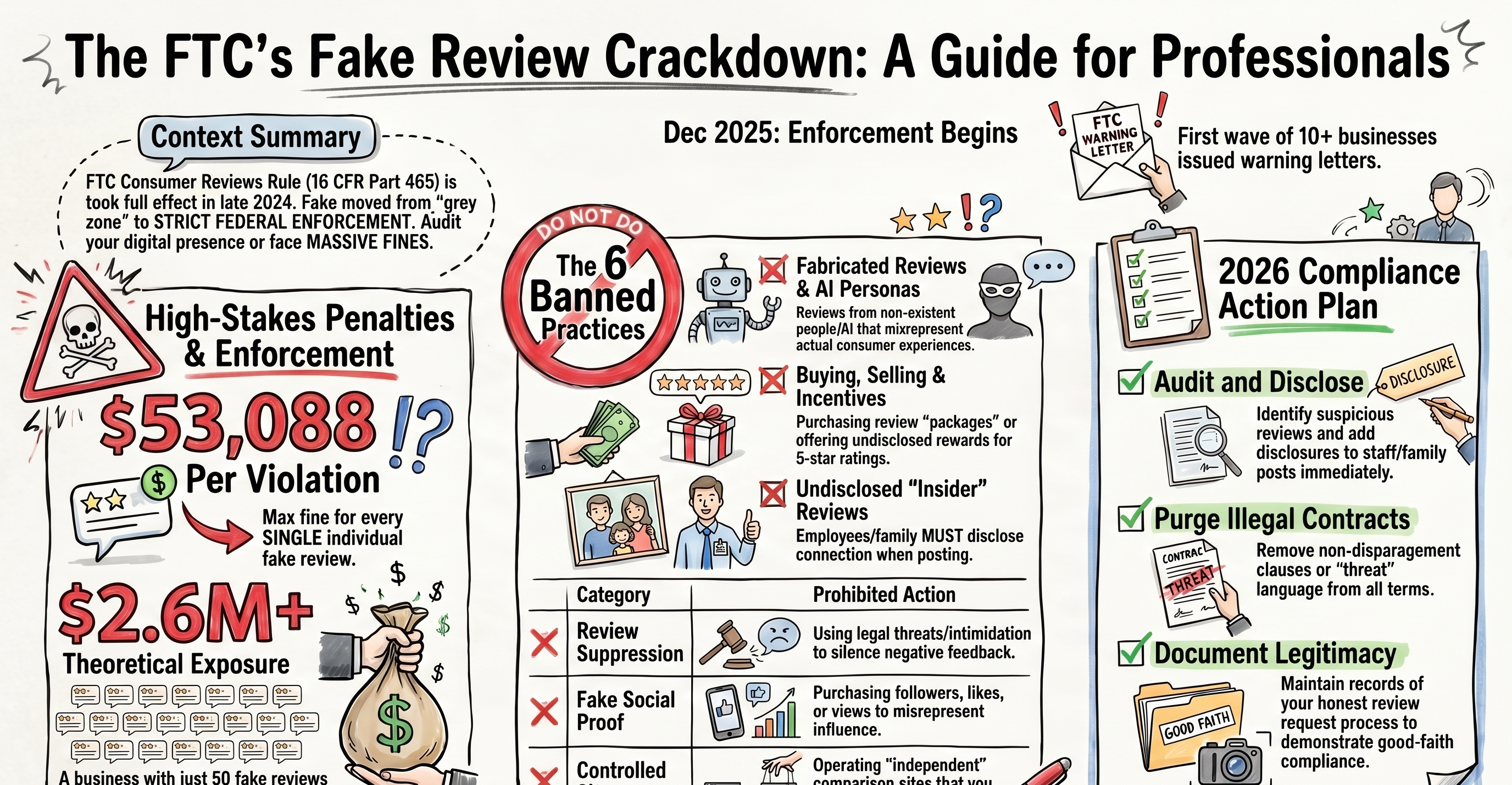 NotebookLM-generated sketch-note summary of the ftc fake review rule 2026 article