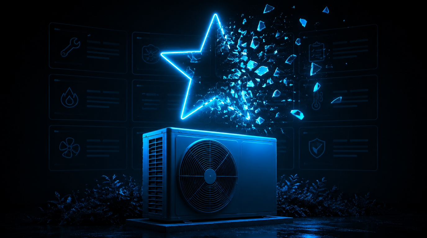 A single star outline breaking into fragments above a residential air conditioning condenser unit