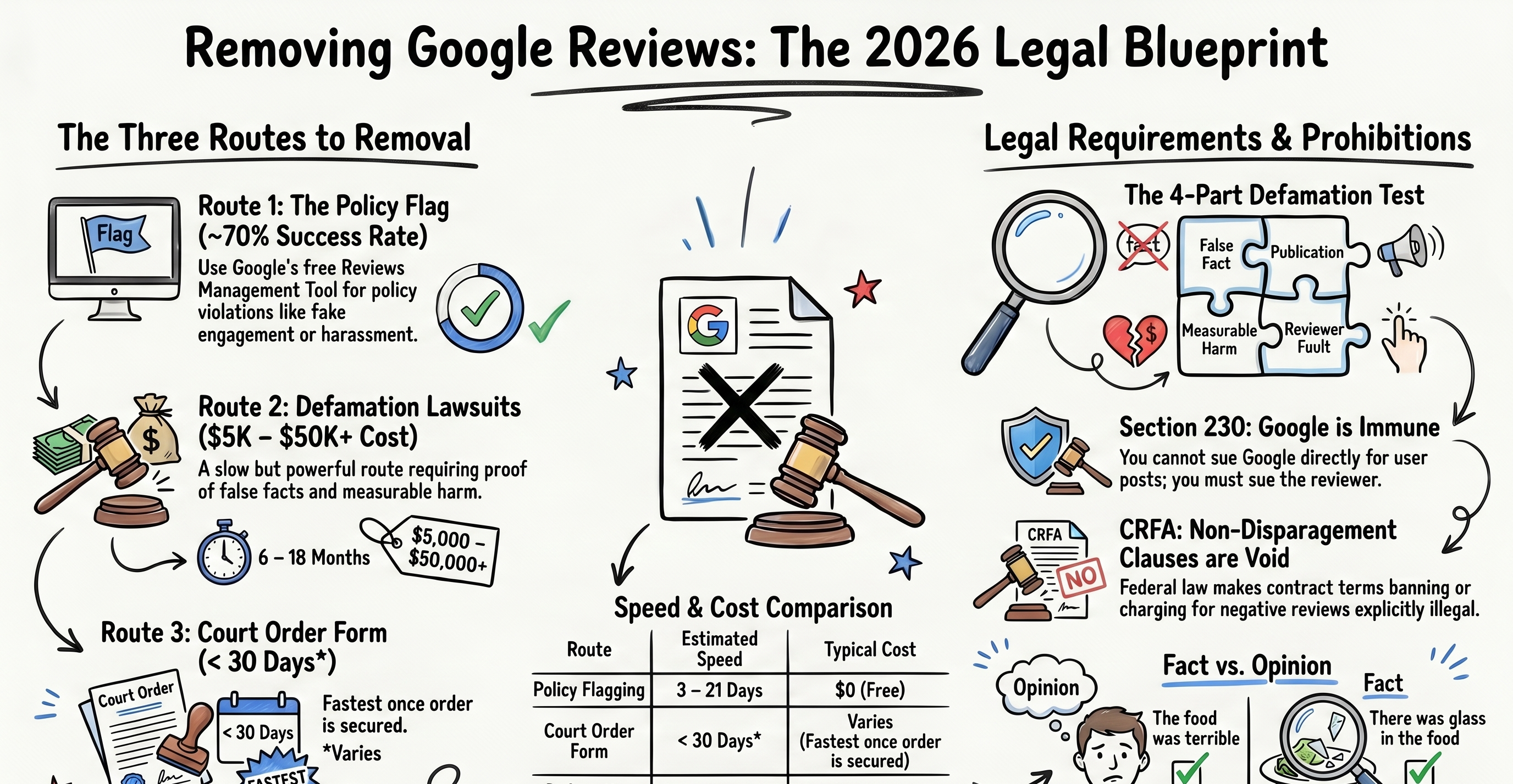 NotebookLM-generated sketch-note summary of the is it legal to remove google reviews article