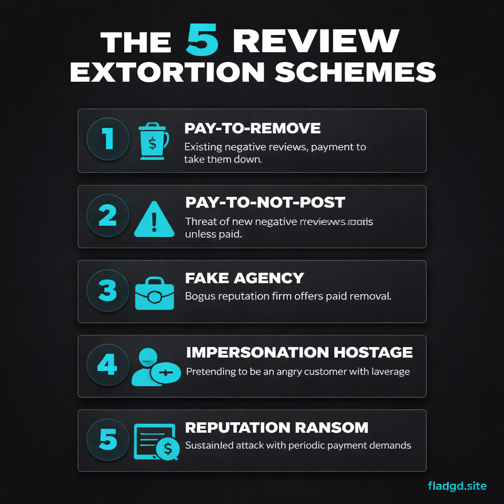 The five review extortion schemes most commonly seen in 2026